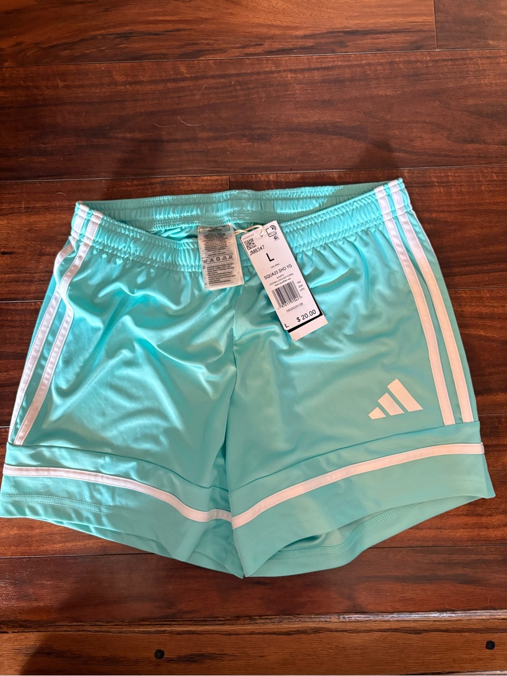 adidas Aqua Athletic Shorts with White Stripe NWT girls size L 13/14Y